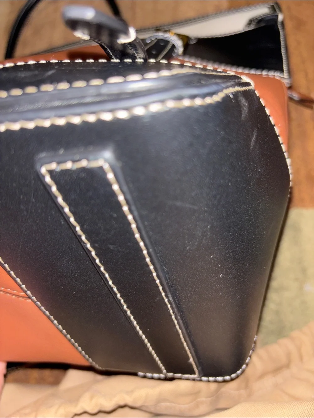 Burberry Leather Tote Bag in Brown, Black and Cream